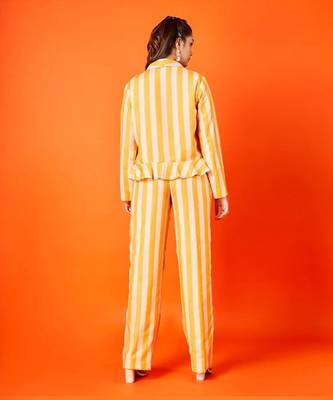 Cyber Yellow Stripes Pant And Jacket Set 2
