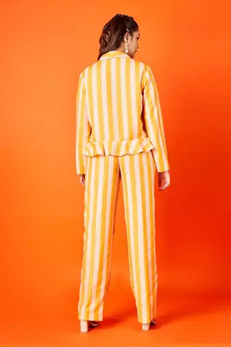 Cyber Yellow Stripes Pant And Jacket Set