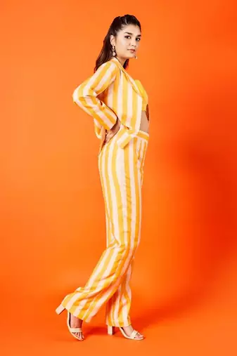 Cyber Yellow Stripes Pant And Jacket Set
