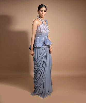 Ash Grey Peplum Draped Gown 1