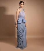 Ash Grey Peplum Draped Gown