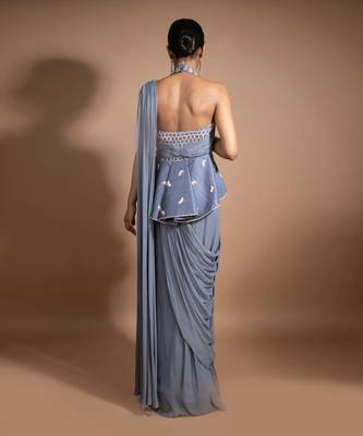 Ash Grey Peplum Draped Gown 2