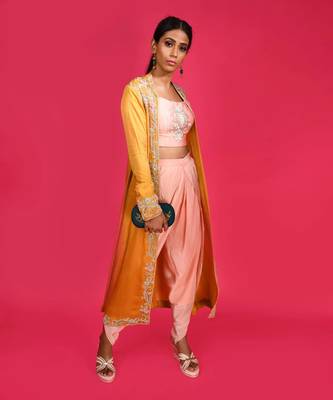 Mustard And Peach Dhoti Pants Set 1