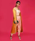 Mustard And Peach Dhoti Pants Set