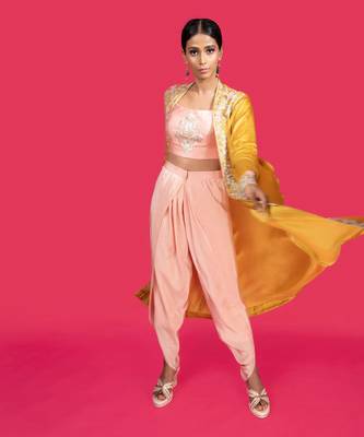 Mustard And Peach Dhoti Pants Set 2