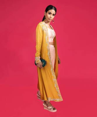 Mustard And Peach Dhoti Pants Set 3