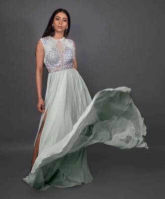 Aqua Slit Gown 2