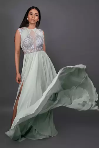 Aqua Slit Gown