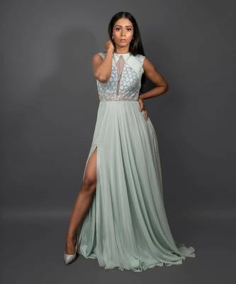 Aqua Slit Gown 1