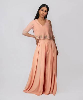 Peach Box Pleated Palazzo Pant And Top Set 1