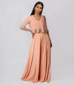 Peach Box Pleated Palazzo Pant And Top Set