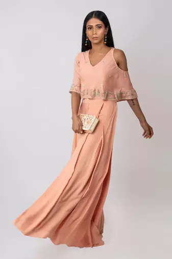 Peach Box Pleated Palazzo Pant And Top Set