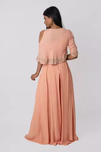 Peach Box Pleated Palazzo Pant And Top Set