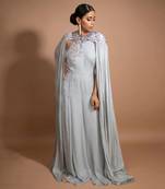 Grey Crystal Embroidered Jumpsuit With Cape