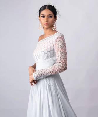 Ash Grey One Shoulder Gown 2