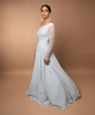 Ash Grey One Shoulder Gown 1