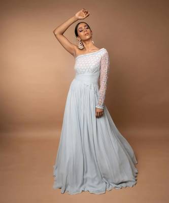 Ash Grey One Shoulder Gown 3