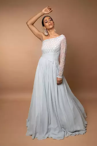 Ash Grey One Shoulder Gown