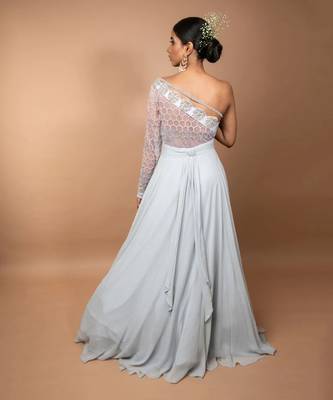 Ash Grey One Shoulder Gown 4
