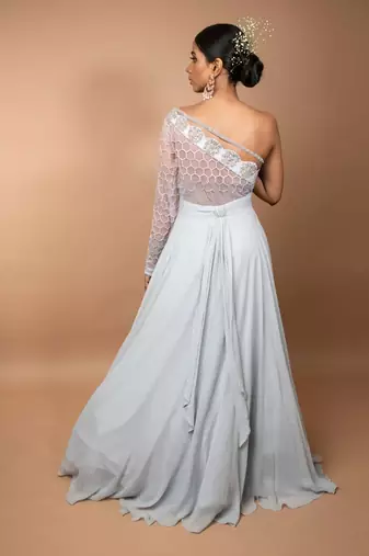 Ash Grey One Shoulder Gown