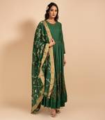 Bottle Green Anarkali With Heavy Embridered Dupatta