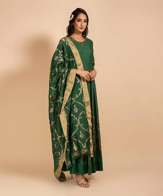 Bottle Green Anarkali With Heavy Embridered Dupatta 2