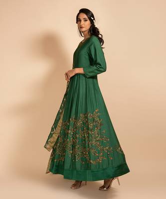 Bottle Green Anarkali With Heavy Embridered Dupatta 3