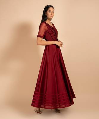 Floral Embroidered Anarkali With Pin Tucks Detailing 2