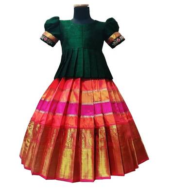 Multicolor Jacquard Kids Pattu Pavadai 2