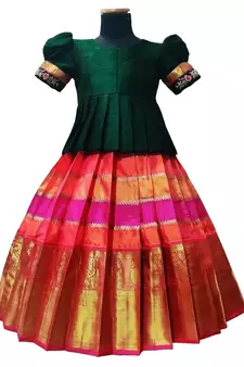 Multicolor Jacquard Kids Pattu Pavadai