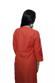 Women's Pure Cotton Straight Rust orange color embellished Kurta