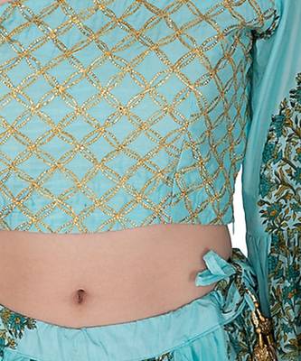 Blue Block Printed One Shoulder Skirt Set 3