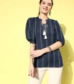 Blue printed blended cotton cotton-tops