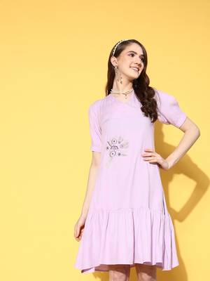 Lavender plain viscose rayon long-dresses 1