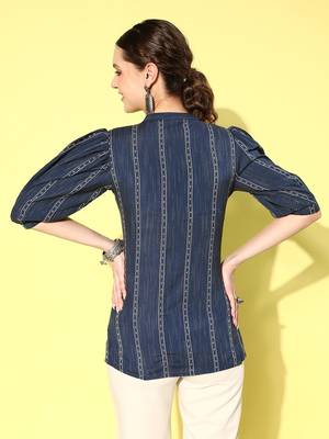 Blue printed blended cotton cotton-tops 3
