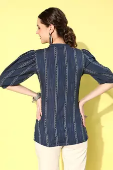 Blue printed blended cotton cotton-tops