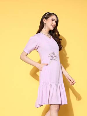Lavender plain viscose rayon long-dresses 2