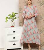 Grey printed silk long-dresses