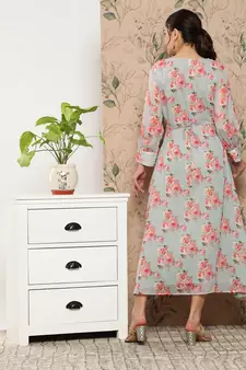 Grey printed silk long-dresses