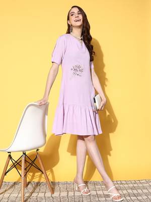 Lavender plain viscose rayon long-dresses 4