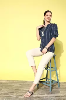 Blue printed blended cotton cotton-tops