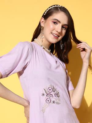 Lavender plain viscose rayon long-dresses 5