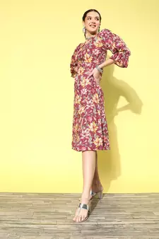 Burgundy printed cotton long-dresses