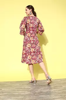 Burgundy printed cotton long-dresses