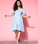 Sky-blue plain viscose rayon long-dresses