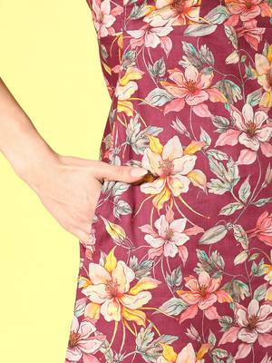 Burgundy printed cotton long-dresses 5