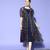 Navy-blue printed silk blend long-dresses