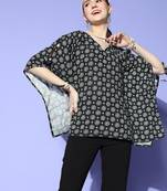 Black printed viscose rayon cotton-tops