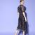 Navy-blue printed silk blend long-dresses