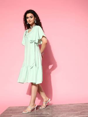 Sea-green plain viscose rayon long-dresses 2